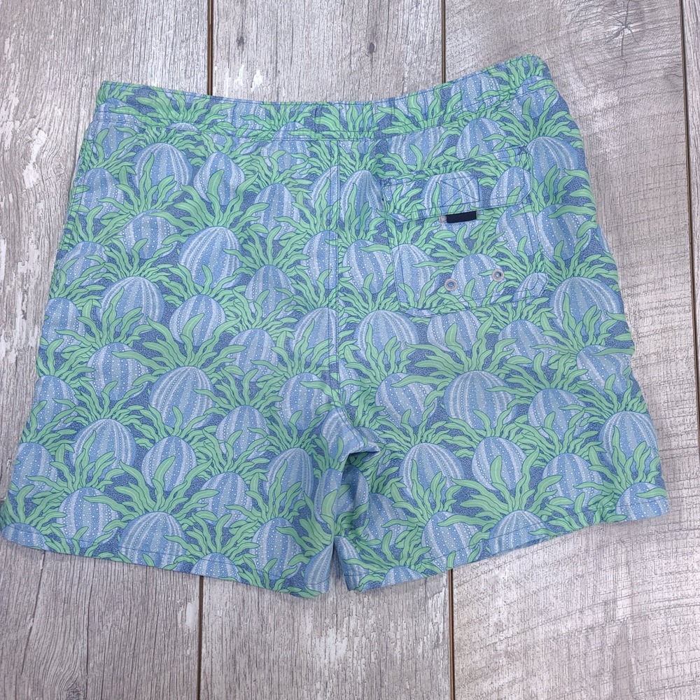 Vineyard Vines Swim Trunks Boys M 12-14 Blue Green Sea Urchin Print Board Shorts